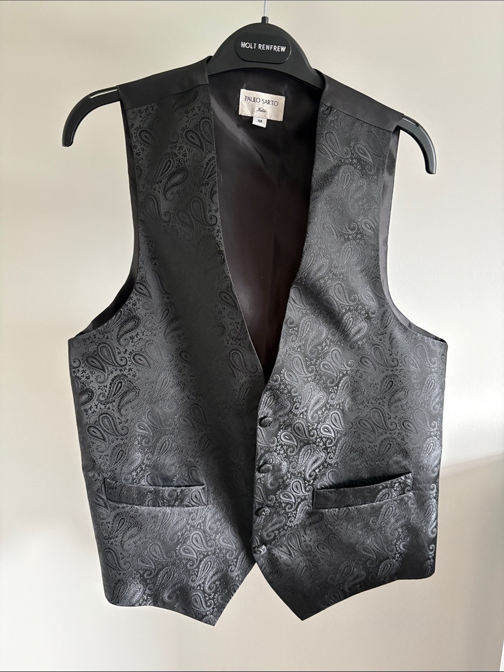 Vintage Paolo Sarto Italia Black Paisley Satin Men's Vest